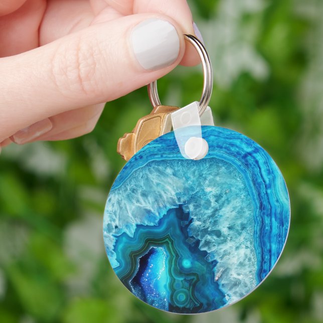 Llavero Agato moderno de mármol azul (Cute Trendy Bright Blue Turquoise Crystal Geode Keychain)
