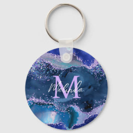 Llavero Agato oceánico azul oscuro y morado Purpurina