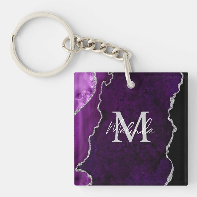 Llavero Agitación de mármol morado y plateado (Frente)