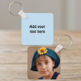 Llavero Agregar texto personalizado 1 foto azul