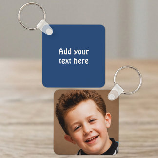 Llavero Agregar texto personalizado 1 foto blanco azul