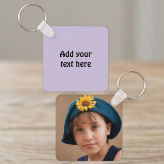 Llavero Agregar texto personalizado 1 foto morada