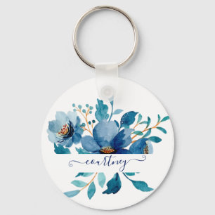 Llavero Aguamarina personalizada floral acuarela brillante