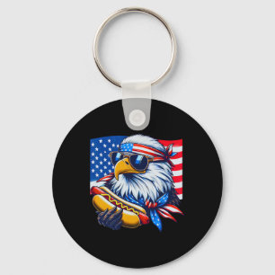 Llavero Águila calva divertida Hotdog Bandera americana 4 