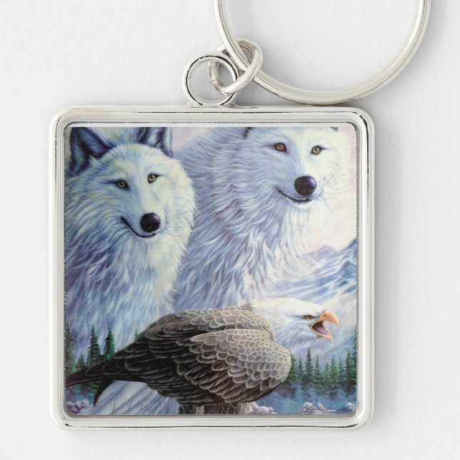 Llavero Águila calva y lobos blancos (Frente)