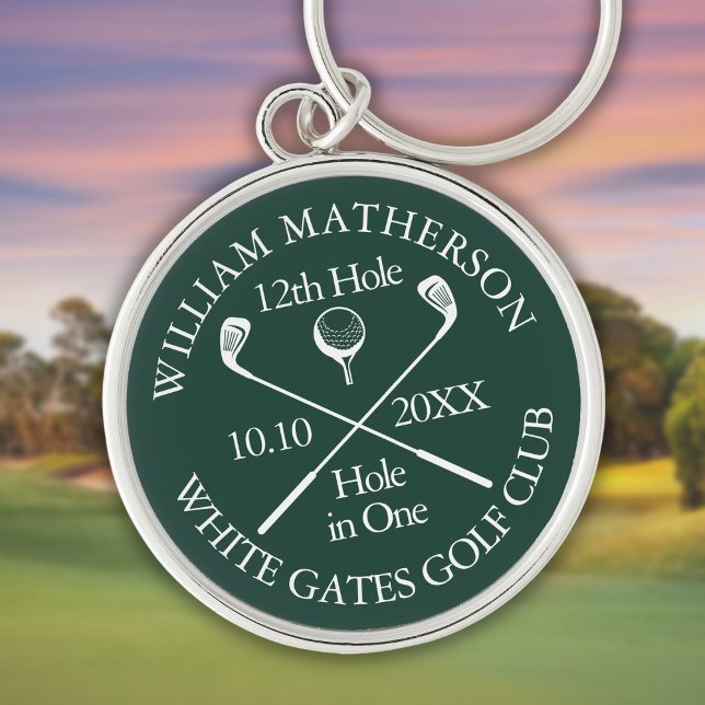 Llavero Agujero de golf personalizado en un verde esmerald (Personalized Golf Hole in One Emerald Green Keychain)
