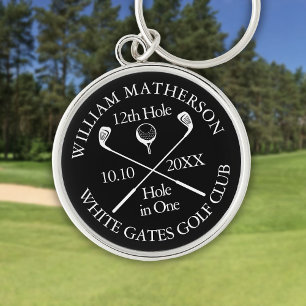 Llavero Agujero en Uno de Golf Personalizado en Blanco y N