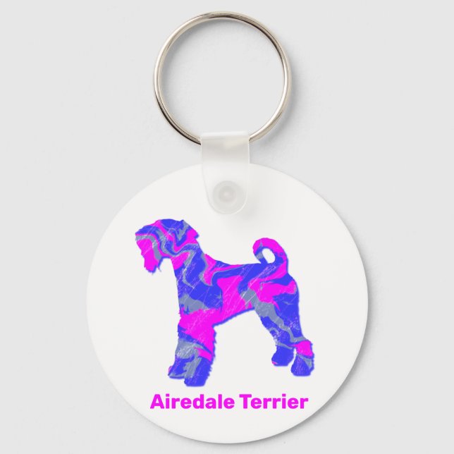 Llavero Airedale Terrier Dog Crazy Rosa caliente y Azul (Anverso)