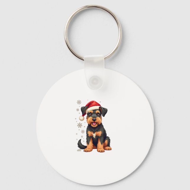 Llavero Airedale Terrier en gorra de navidades (Anverso)