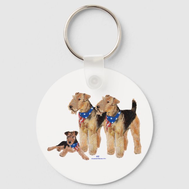 Llavero Airedale Terriers Bandera Americana (Anverso)