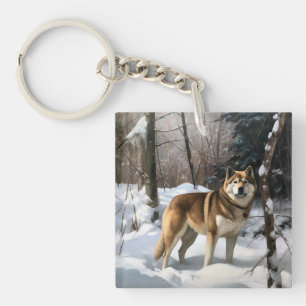 Llavero Akita deja que nieve Navidades