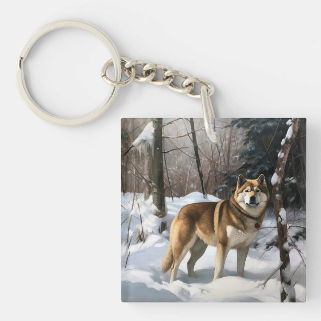 Llavero Akita deja que nieve Navidades (Frente)