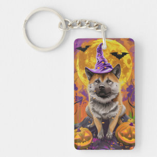 Llavero Akita espeluznante bruja de Halloween y calabaza