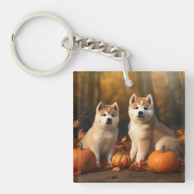 Llavero Akita Puppy Calabaza deslumbrante de otoño (Frente)