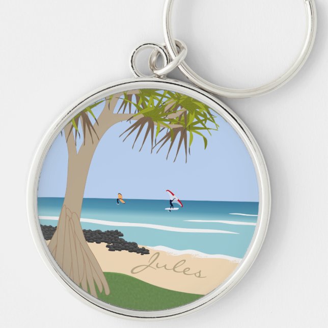 Llavero Ala Relieve metalizado Surfers Pandanus Tree en la (Frente)