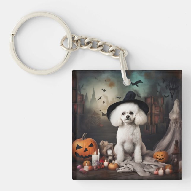 Llavero Alarma de Halloween de Bichon Frise Pumpkins (Frente)