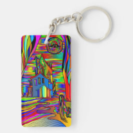 Llavero Alarmante Casa Aterrador Resumen Vidrio de Mano Co