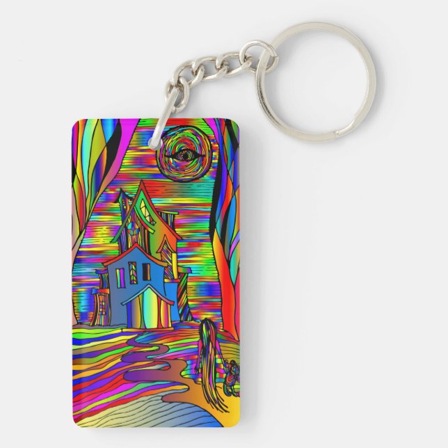 Llavero Alarmante Casa Aterrador Resumen Vidrio de Mano Co (Atrás)