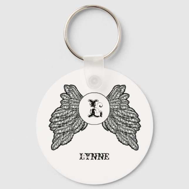 Llavero Alas Ángel Monogramadas Personalizadas (Anverso)