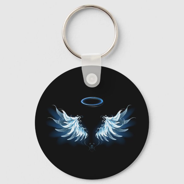 Llavero Alas del Ángel Azul brillante sobre fondo negro (Anverso)