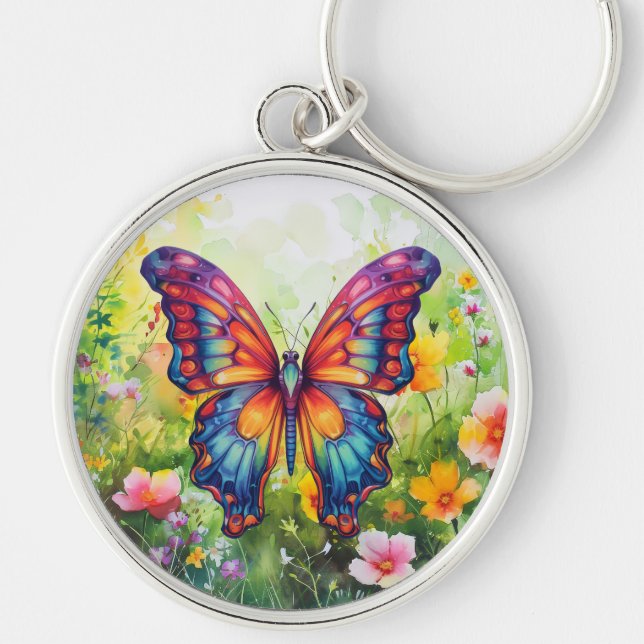 Llavero Alas Naranjas azules de mariposa (Frente)