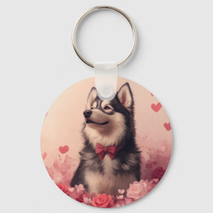 Llavero Alaskan Malamute con Rosas - Día de San Valentín 