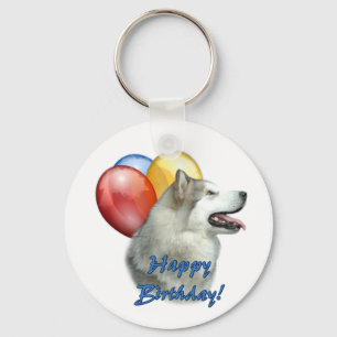Llavero Alaskan Malamute Feliz cumpleaños a los globos