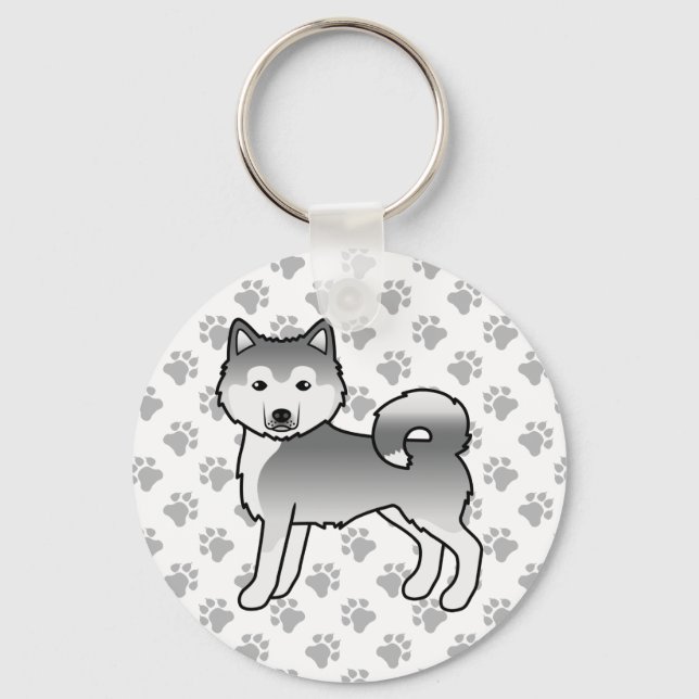 Llavero Alaskan Malamute plateado Perro de dibujos animado (Anverso)