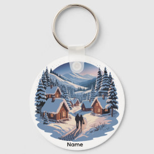 Llavero Aldea invernal personalizada de Navidad retro de l