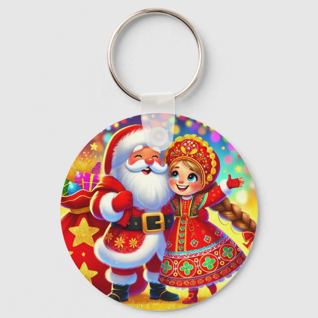 Llavero Alegre escena de Navidades con Santa Claus (Anverso)