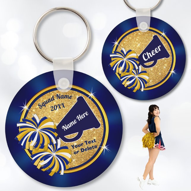 Llavero Alegre la competencia de ideas de regalo o salude  (Cheap, Cheerleading Souvenirs. Cheer squad gift ideas or Cheerleading Championship Gifts. Blue Gold.)