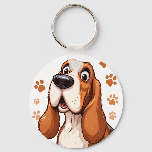 Llavero Alegre perro de Basset con huellas Naranjas (Anverso)