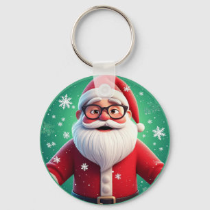 Llavero Alegre Santa Claus rodeado de copos de nieve