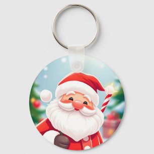 Llavero Alegre Santa Claus sosteniendo un bastón de carame