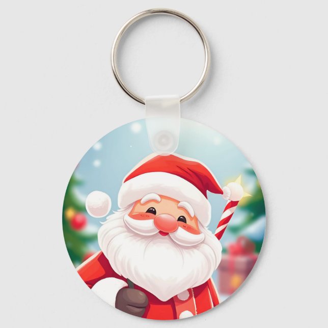 Llavero Alegre Santa Claus sosteniendo un bastón de carame (Anverso)