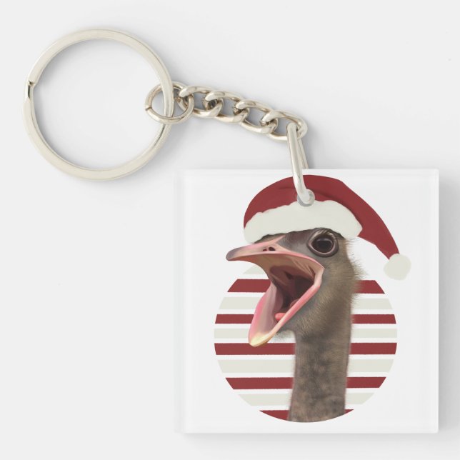 Llavero Alegres Navidades De Ostrich Con Santa Hat (Frente)