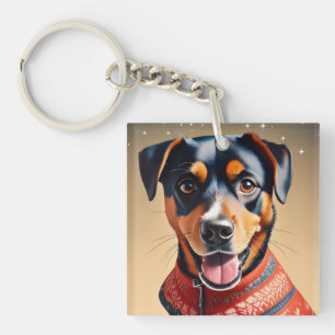 Llavero Alegría Festiva: Mezcla de Rottweiler Acogedor en