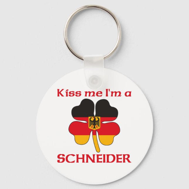 Llavero Alemán personalizado me besa yo soy Schneider (Anverso)