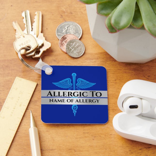 Llavero Alerta alérgica DIY alérgica al azul SILVER caduce (Escritorio )