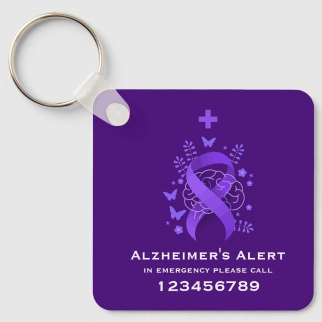 Llavero Alerta de Enfermedad de Alzheimer Morada (Anverso)