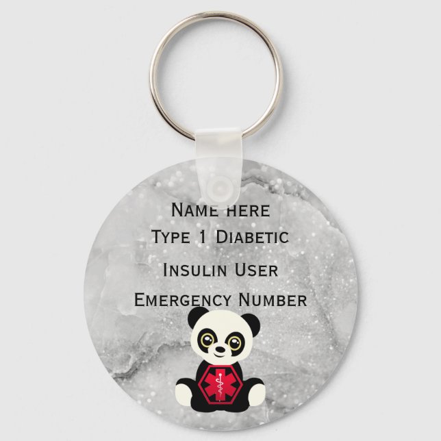 Llavero Alerta de identificación médica diabética Tipo 1 o (Anverso)