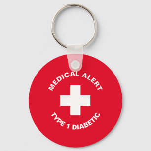 Llavero Alerta médica personalizada Rojo diabético