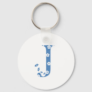 Llavero alfabeto floral J (azul y puntos)