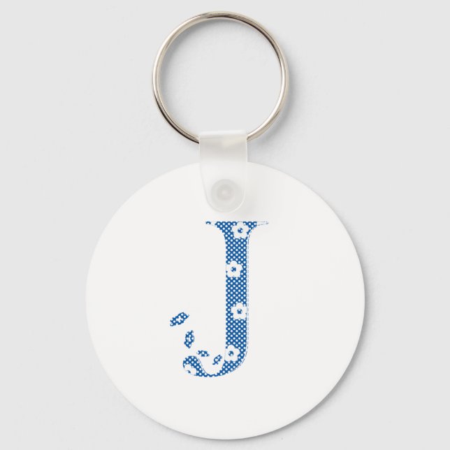 Llavero alfabeto floral J (azul y puntos) (Anverso)