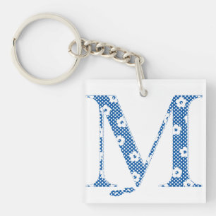 Llavero alfabeto floral M (azul y puntos)