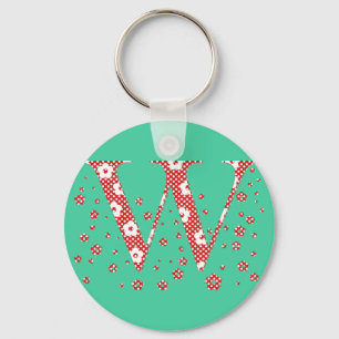 Llavero alfabeto floral W (rojo y puntos)