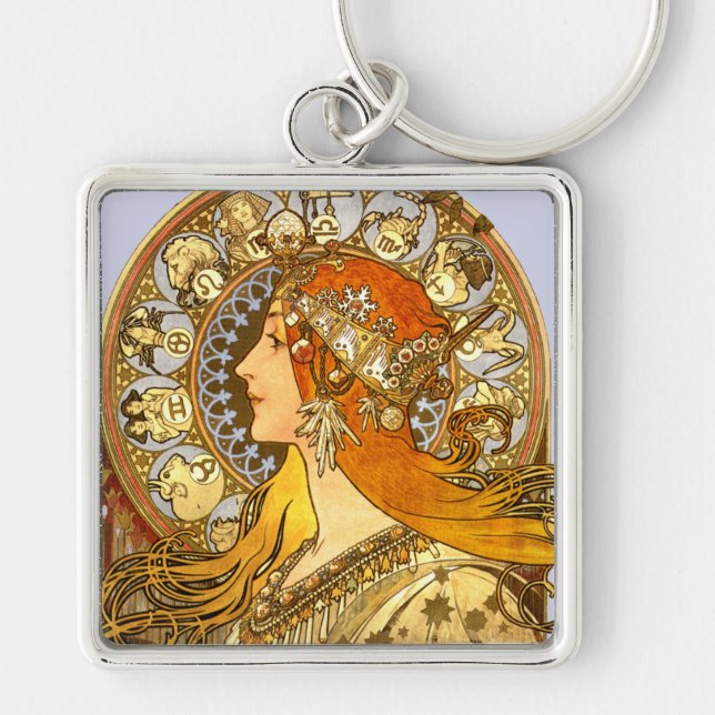 Llavero Alfonse Mucha Zodiac Art Nouveau Mujer (Frente)