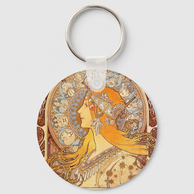 Llavero Alfonse Mucha Zodiac Art Nouveau Mujer (Anverso)