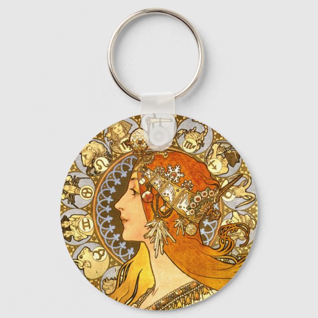 Llavero Alfonse Mucha Zodiac Art Nouveau Mujer (Anverso)