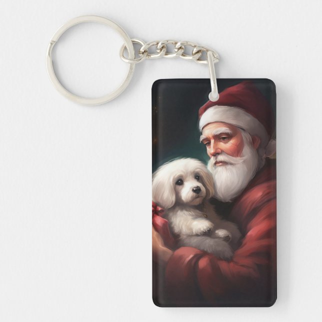 Llavero Algodón De Tulear Con Navidad De Papá Noel (Frente)